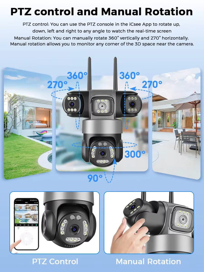 Abuntu iCsee Wifi Überwachungskamera Outdoor mit 12MP 6K Auflösung, Drei-Objektiv-System und Nachtsicht, inklusive Menschenerkennung und Tracking - Bild 2