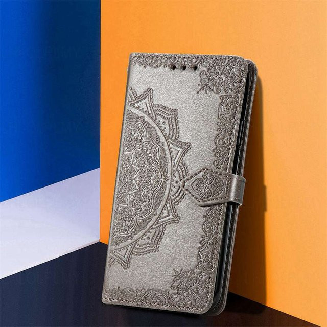 Blumenbuch Leder Geldbörse Klapphülle für Samsung Galaxy A-Serie und S-Serie in Grau - Bild 1