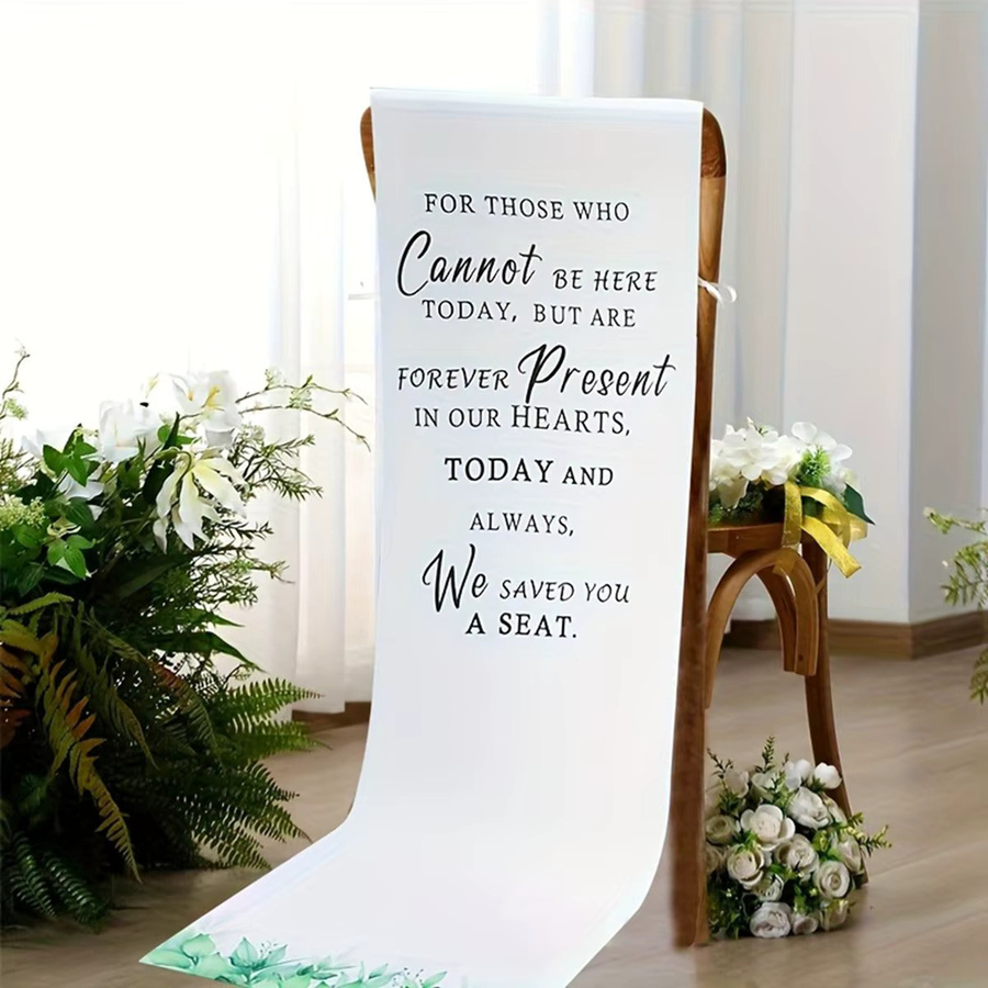 AFYPRTY Gedenk-Hochzeitsbanner mit Eukalyptus-Druck und floralem Design, weiße Stuhlschleife zur Dekoration für die Hochzeitszeremonie - Bild 5