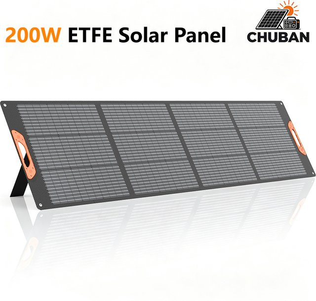 CHUBAN Tragbares Solarpanel 200W in Schwarz mit Solarkabel für Powerstation und Camping - Bild 1