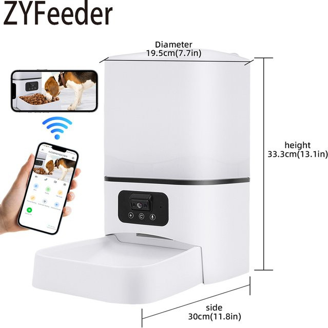 ZYfeeder Intelligenter Futterspender mit Kamera und Wi-Fi in Weiß, 6 l Fassungsvermögen für Hunde und Katzen - Bild 1
