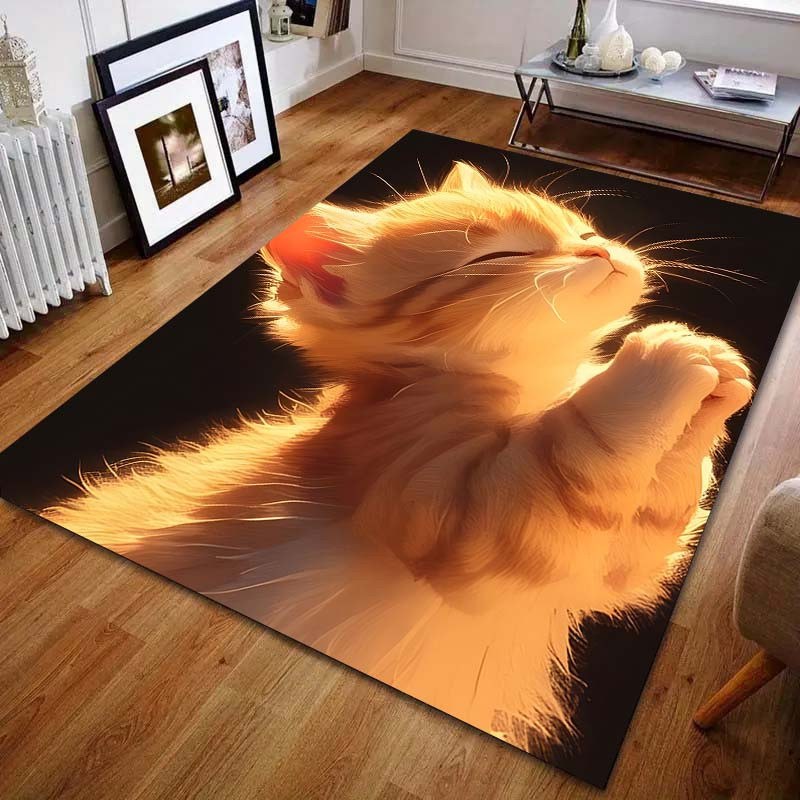 UQIDEHOME Motiv-Teppich Betende Katze, Maschinenwaschbarer Bodenmatten-Teppich aus Polyester für Wohnzimmer, Schlafzimmer oder Badezimmer, Mehrfarbig, B/T: 60 x 40 cm - Bild 2