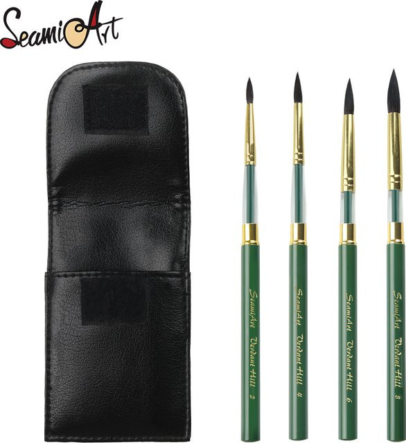 Semi Art 4er Set Grüne Hügel Reiseset Tragbare Teilbare Kurze Bürsten mit Griff für Aquarell und Nail Art in Grün - Bild 1