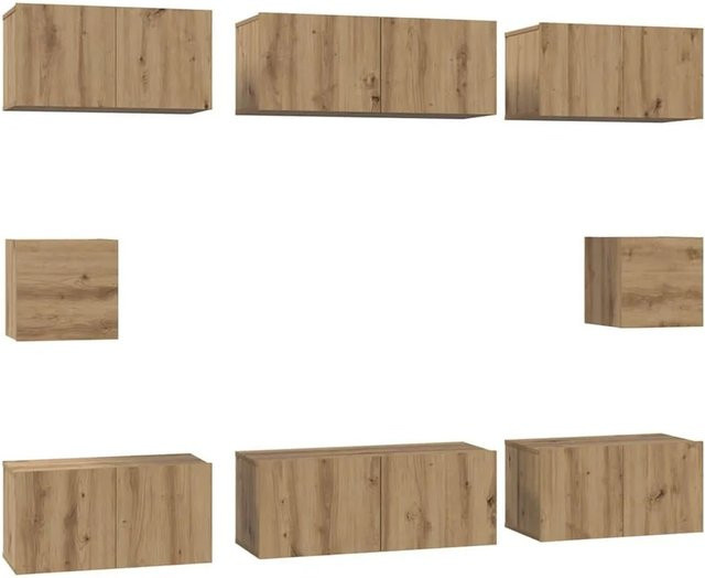 vidaXL TV-Schrankset Wandmontiert 8-teilig in Artisan-Eiche, Modernes Wohnzimmer-Schrankset aus Holzwerkstoff, Farbe Braun - Bild 1