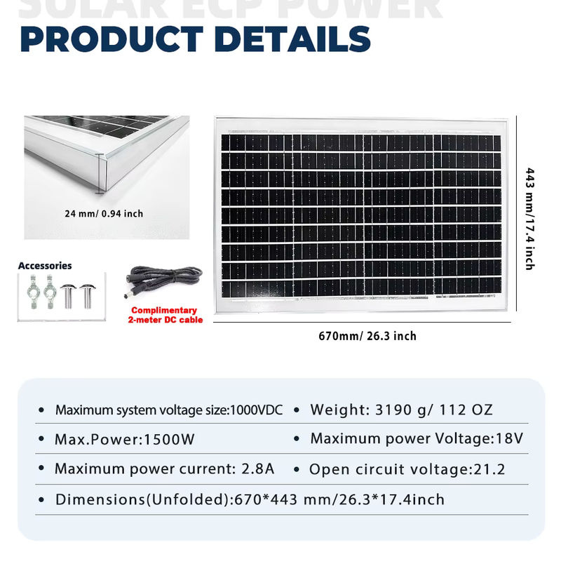 SOECOPO Tragbares Solarpanel 1500 W, hocheffiziente 10BB-Zellen Güteklasse A+, wasserdichtes Design in Schwarz, 18 V für Wohnmobil, Boot und Ausflüge - Bild 2
