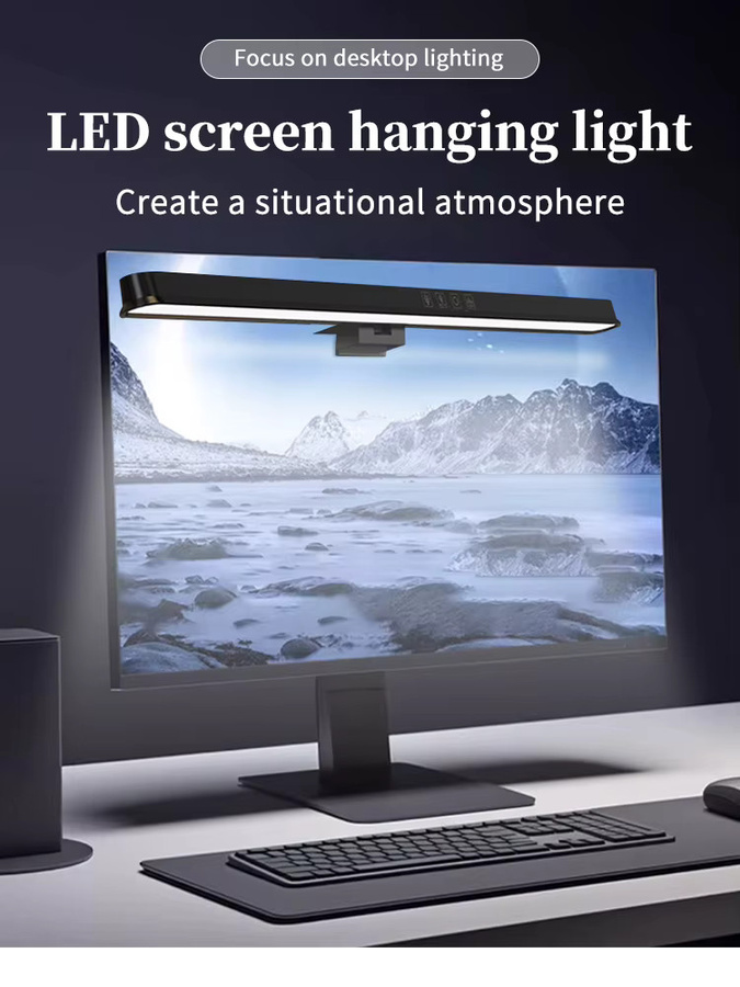 GGBEE LED Monitor Lampe mit stufenloser Dimmung und Touch-Steuerung, Schwarz, Monitor-Hängeleuchte für Home Office und Studium - Bild 6