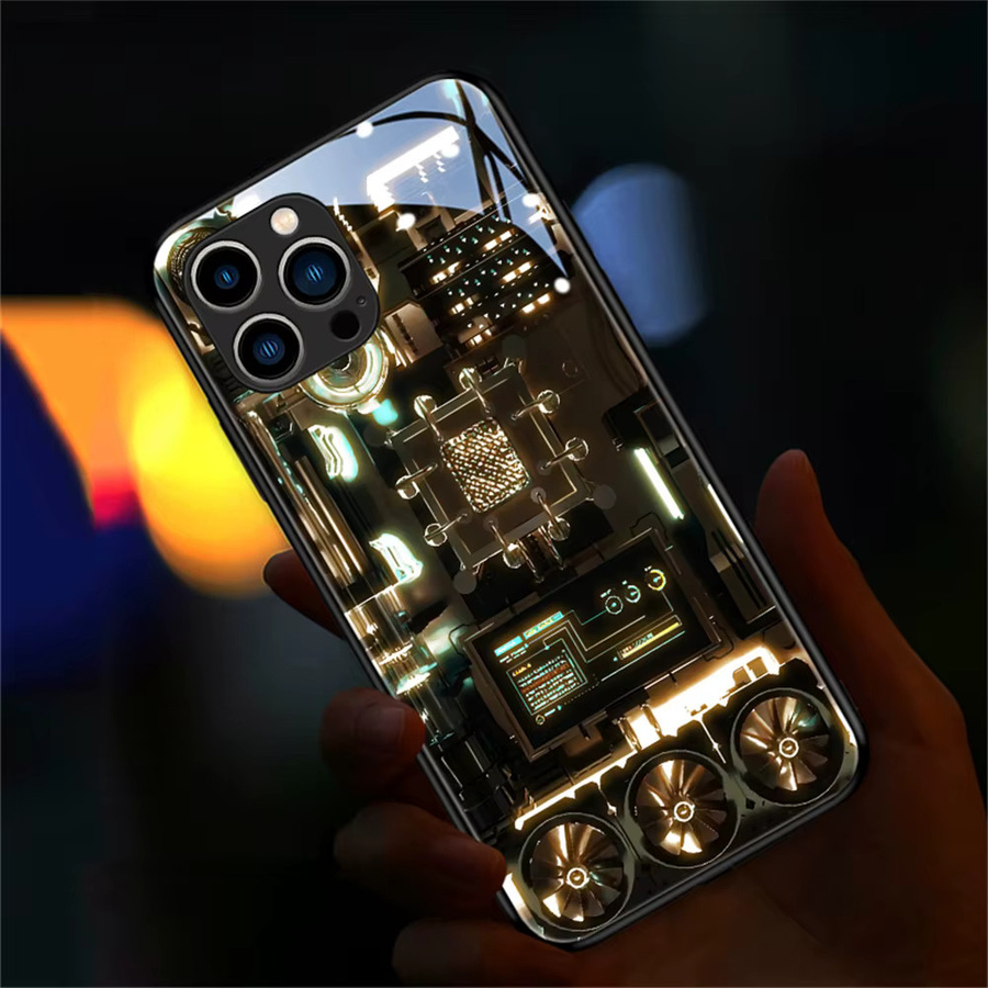 MEK GIFTS Leuchtende Glas-LED-Telefonhülle mit blauem Chip-Muster für Samsung S26 S25 S24 S23 S22 S21 S20 FE Plus Ultra - Bild 2