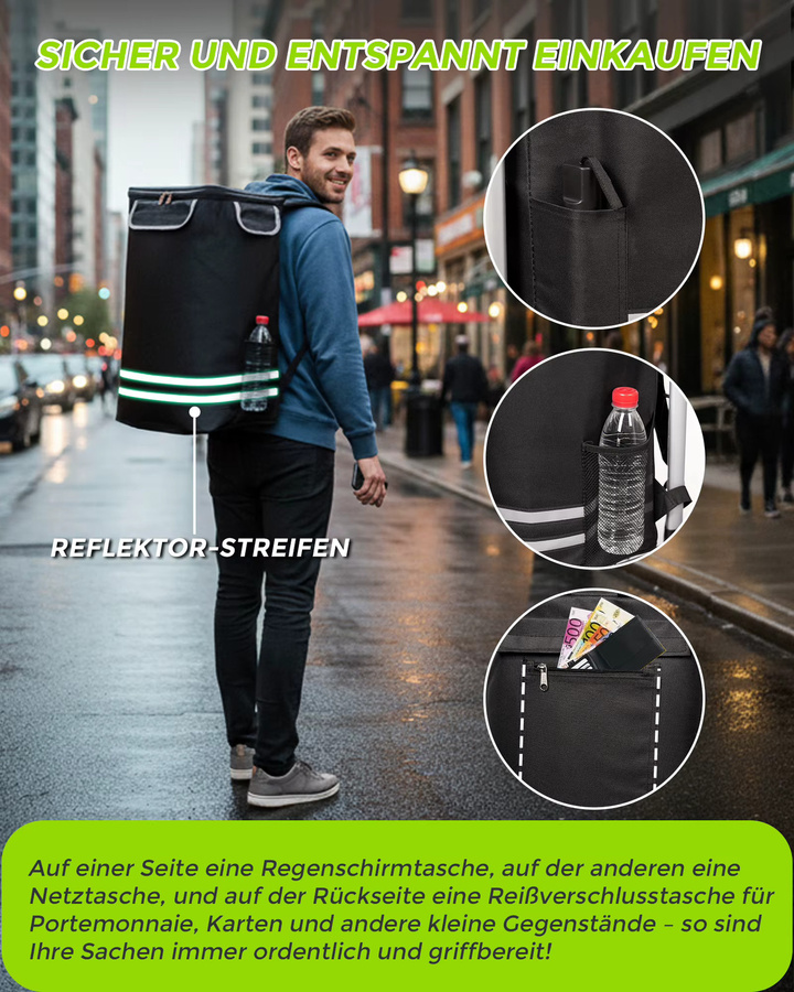 Oak & Tea 3-in-1 Klappbarer Einkaufstrolley in Schwarz mit 56L Volumen und Isolierfutter - Bild 4