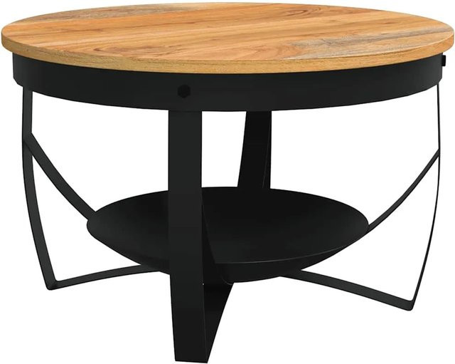 vidaXL Couchtisch aus massivem Akazienholz in Braun mit industriellem Look, Durchmesser: 68 cm, Höhe: 43 cm - Bild 1