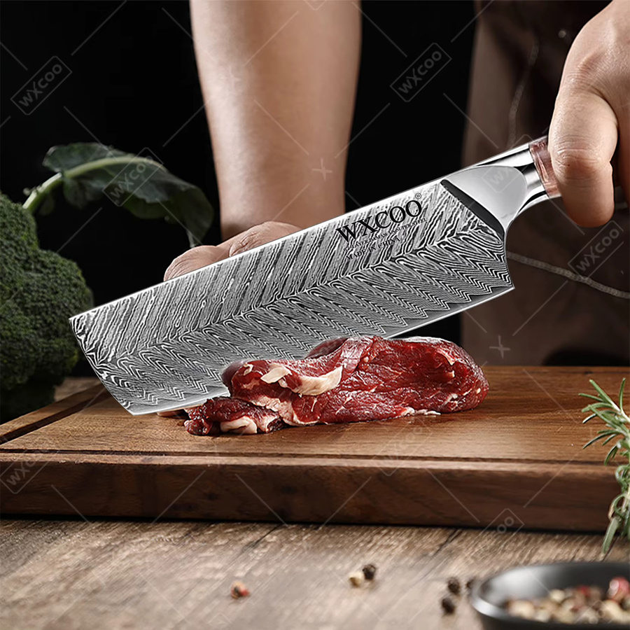 WXCOO Professionelles Küchenmesser-Set aus Damaszener Stahl mit Fleischbeil und Hühnerknochen-Schere sowie japanischem Ausbeinmesser - Bild 2