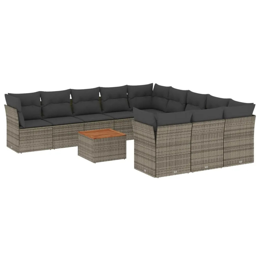 vidaXL 12-tlg Garten-Sofagarnitur aus Poly-Rattan und Akazienholz in Grau mit Kissen Modell 42 - Bild 2