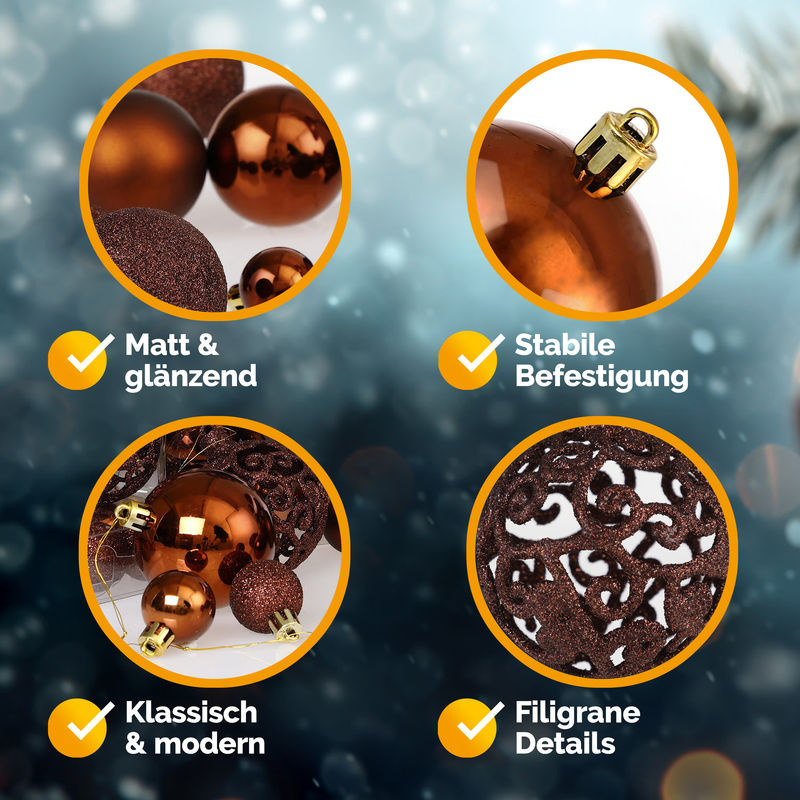CASARIA Weihnachtskugeln in Braun, 100er Set aus Kunststoff, rund und hängend - Bild 5