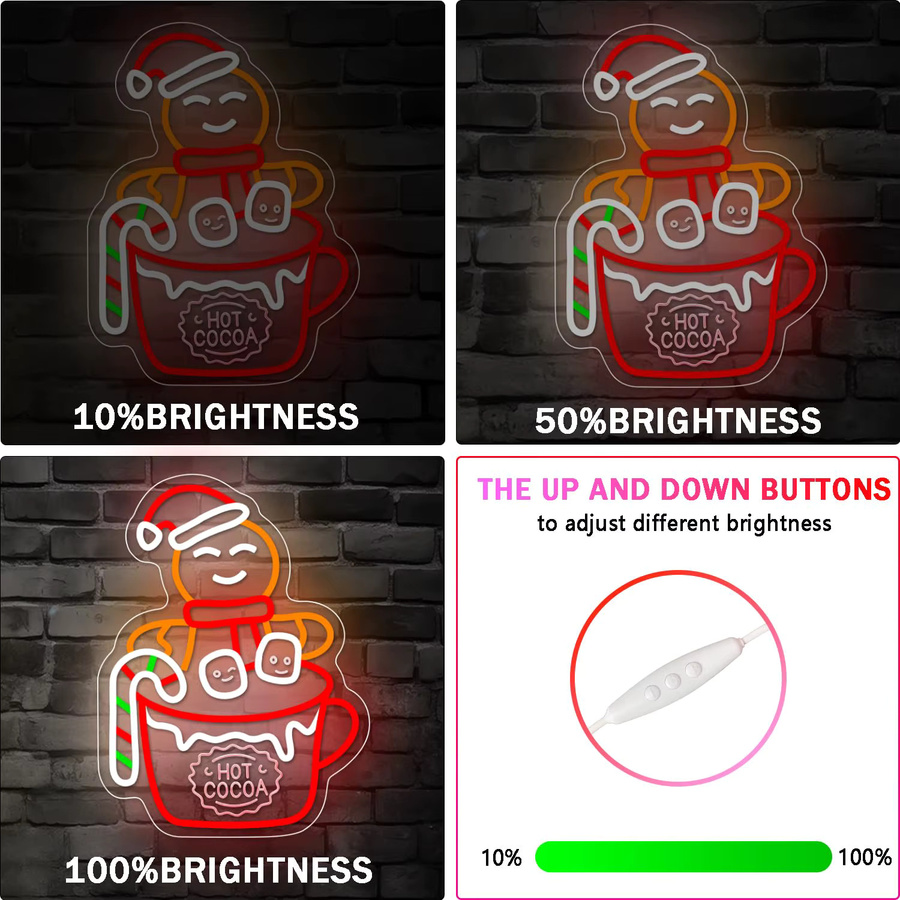 Dimmbares Gingerbread Man Hot Cocoa Neon Schild als mehrfarbige Weihnachtsbeleuchtung zur Wanddekoration - Bild 3