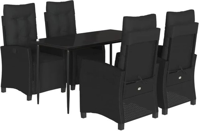 vidaXL 5-teilige Garten-Essgruppe aus Poly Rattan in Schwarz mit Kissen und Tisch aus gehärtetem Glas - Bild 1