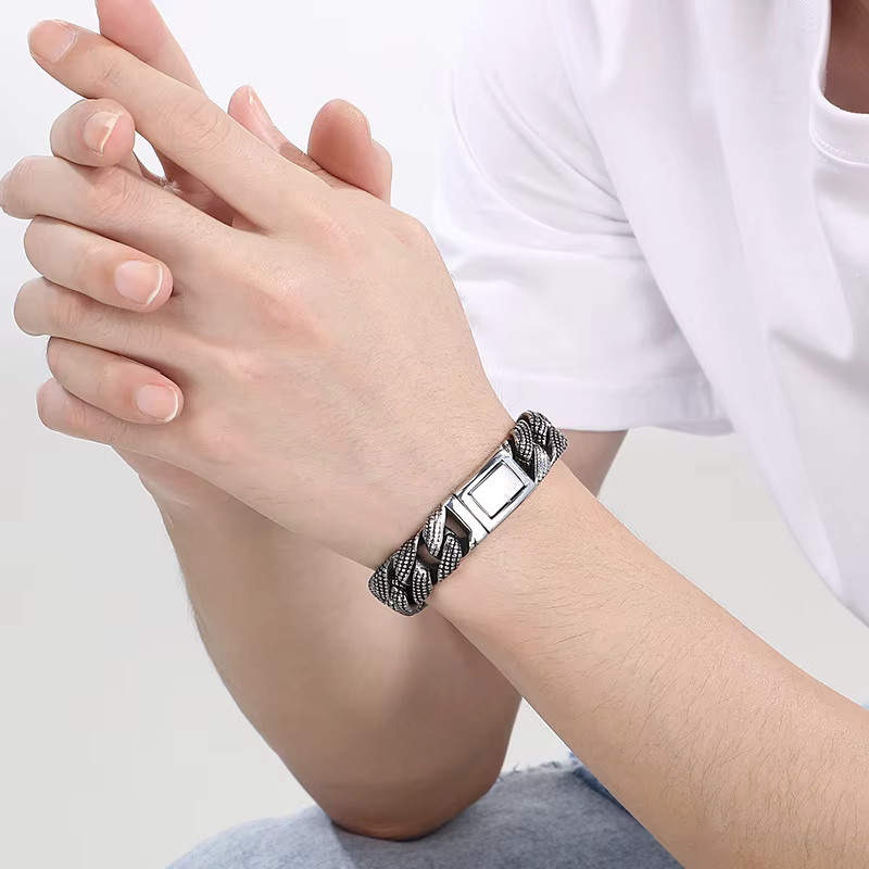 Kalen Herrenarmband Edelstahl, Silber, 19-21 cm, Vintage - Bild 2