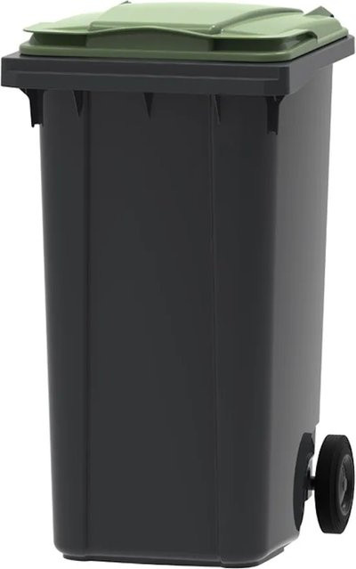 PROREGAL Mülltonne Müllgroßbehälter mit 2 Rädern, 240 Liter, Kunststoff, Grau mit grünem Deckel, H x B x T: 107,9 x 58,3 x 73,7 cm - Bild 1