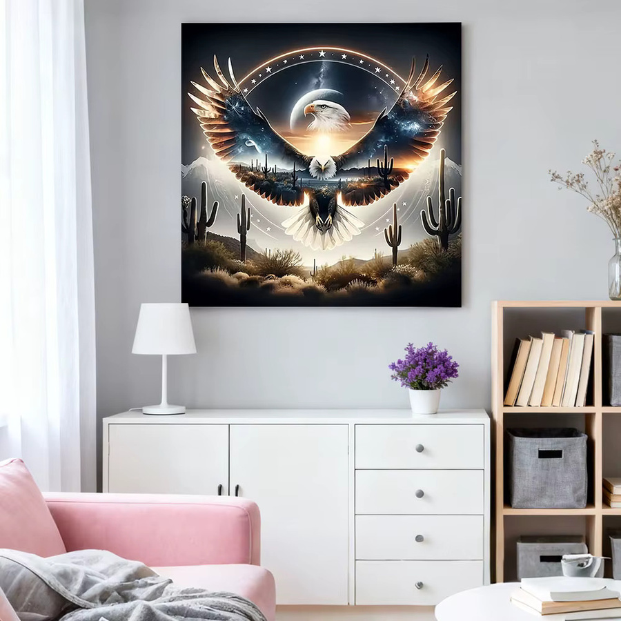 HUACAN Diamant-Malerei-Set Adler Motiv, rund, mehrfarbig, Wanddekoration - Bild 3