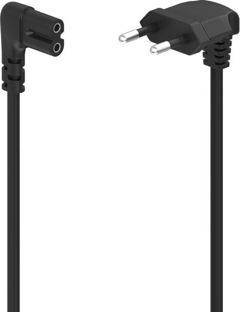 Hama Netzkabel mit Euro-Stecker und beidseitig gewinkeltem Doppelnut/C7 in Schwarz, Länge: 1,5 m - Bild 1