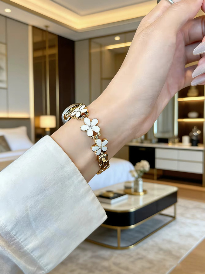 iwujiao Uhrenarmband Edelstahl, Blumenmuster, Gold, Xiaomi Band 9 8 10 - Bild 4