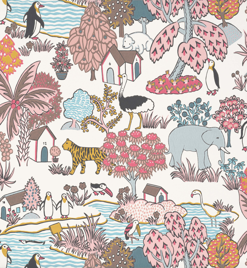 Little Greene Tapete Animal Kingdom Confetti in Multicolour mit Vintage Tierprint für das Kinderzimmer - Bild 1