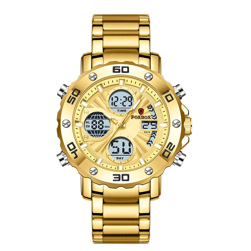 FOXBOX Digitaluhr, Quarz, Edelstahl, Gold, Blau, Herren - Bild 5