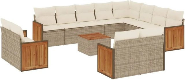 vidaXL 13-teilige Garten-Sofagarnitur aus Poly-Rattan und Akazienholz in Beige-Creme mit Kissen - Bild 1