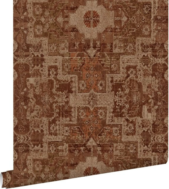 ESTAhome Tapete Orientalisches Kelim-Patchwork in Orangebraun, abstraktes Boho-Design, Breite: 50 cm, Länge: 900 cm - Bild 1