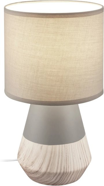 Brilo Tischleuchte Linda aus Keramik in Grau mit Holzoptik, Höhe: 34 cm, Durchmesser: 18 cm - Bild 1