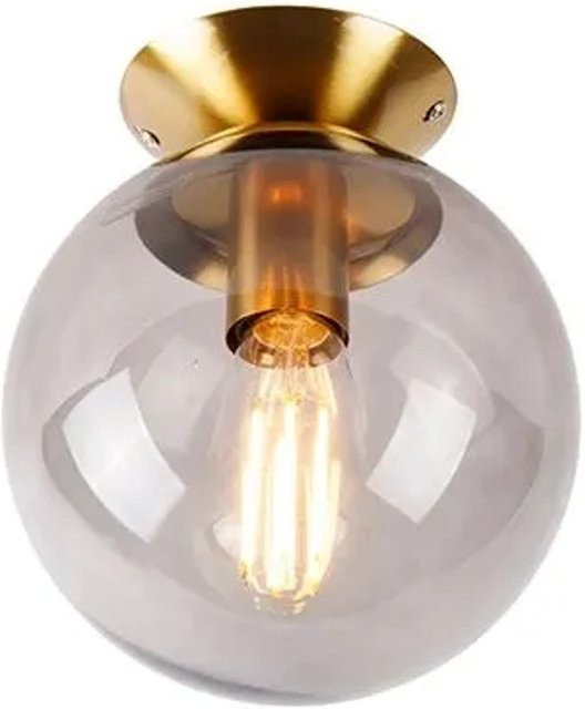QAZQA Art Deco Deckenlampe aus Messing mit Rauchglas Glaskugel, Farbe: Messing und Transparent - Bild 1