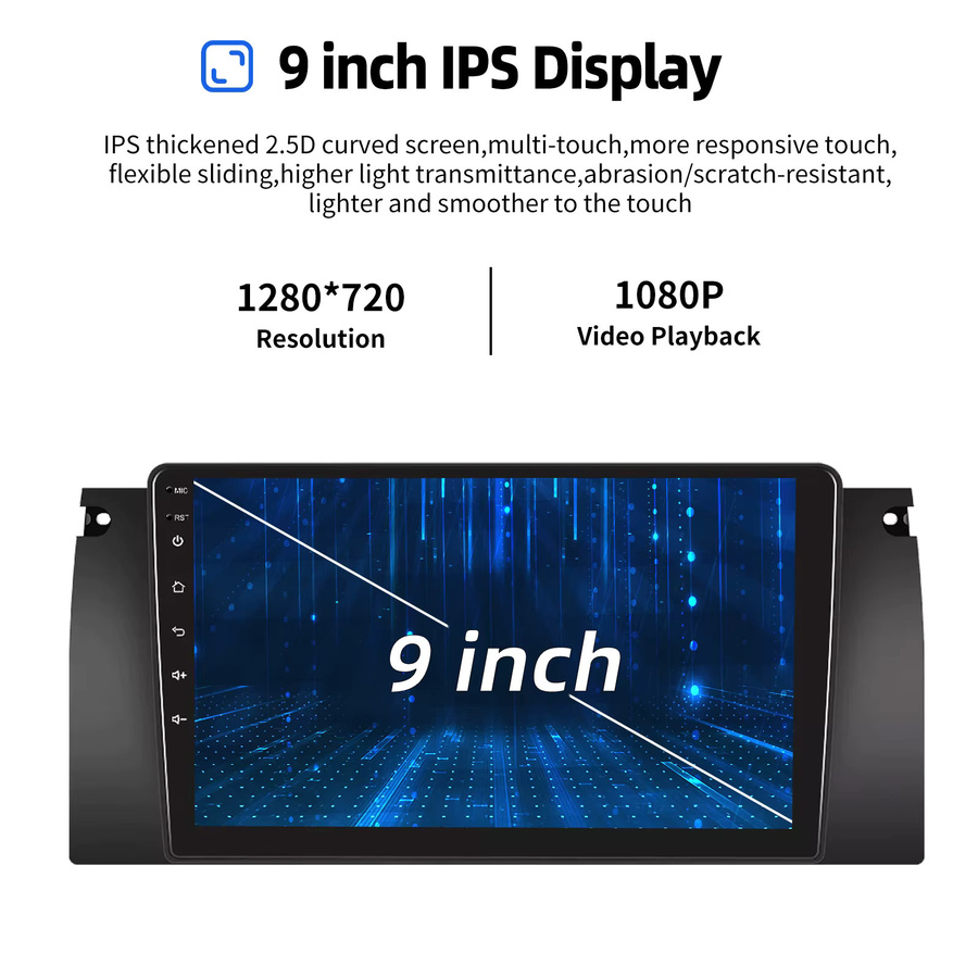 MOPECT 9-Zoll Android 15 Autoradio für BMW 5er E39 7er E38 X5 E53 mit CarPlay, GPS-Navigation, Bluetooth, DAB+ und 4+64GB in Schwarz - Bild 6