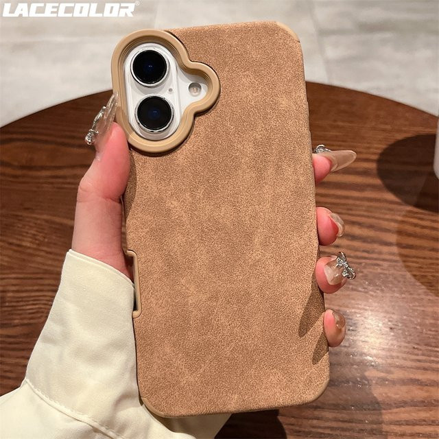 Luxuriöse Wildleder-Handyhülle aus weichem Fell und Leder für iPhone 16 Plus 15 14 13 12 11 Pro Max, stoßfest mit matter Schaffell-Rückseite in Beige - Bild 1
