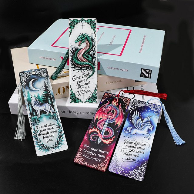 Acryl-Lesezeichen-Set mit Quasten und Fantasy-Motiven Wolf, Drache und Pegasus in Multicolour - Bild 1