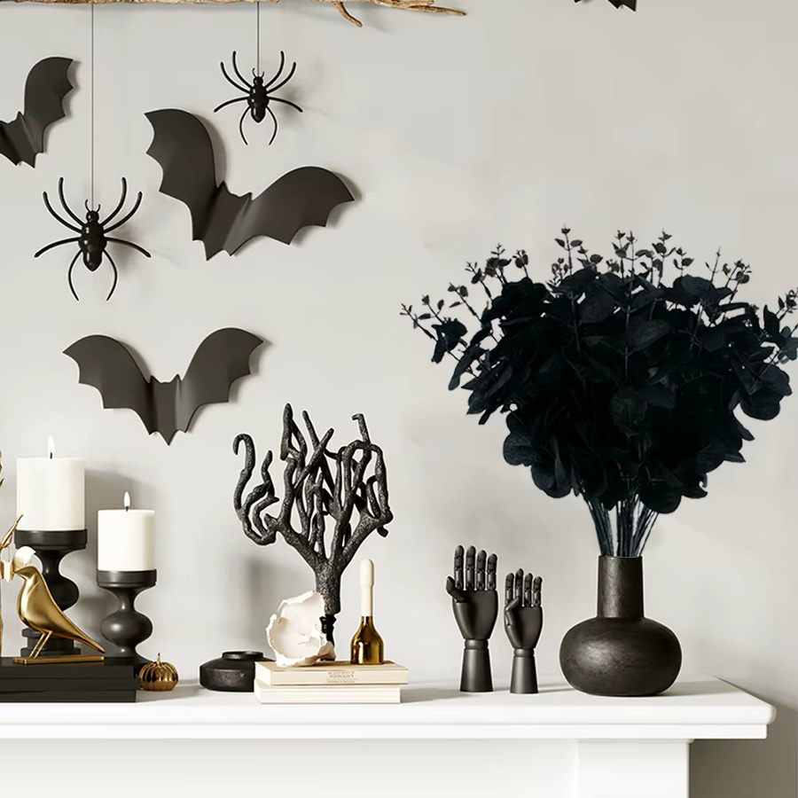 Joy-enlife Künstliche Eukalyptus-Stiele in Schwarz für Halloween-Dekoration und Tischdekoration - Bild 3