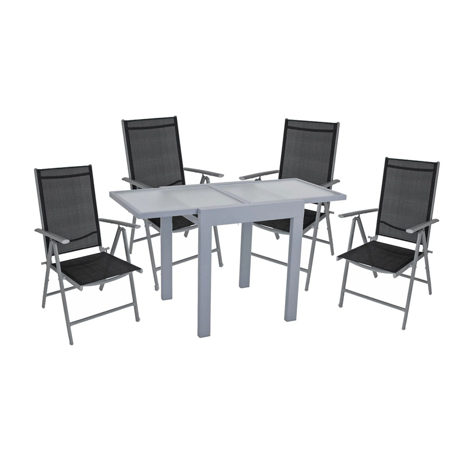 DELUKE Garten-Sitzgruppe AXEL 5-tlg. aus Aluminium und Glas in Grau mit ausziehbarem Esstisch und Hochlehner-Klappstühlen - Bild 2