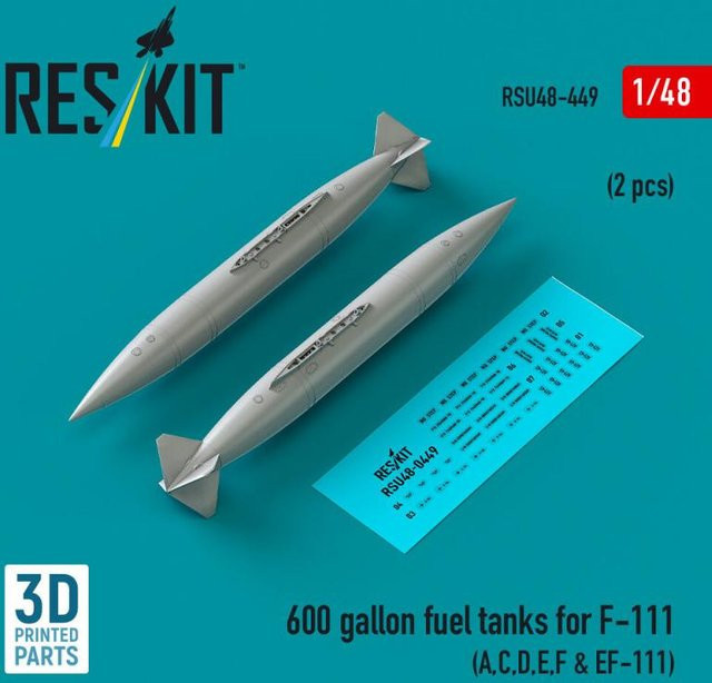 ResKit Models 600 gallon fuel tanks for F-111 (A,C,D,E,F & EF-111), 2-teiliges Set, 1:48 - Bild 1