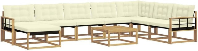 vidaXL Outdoor-Sofagarnitur aus Akazie und Textilene, 9-teiliges Set in Weiß, Beige und Braun, B/T/H: 79 x 79 x 37 cm - Bild 1