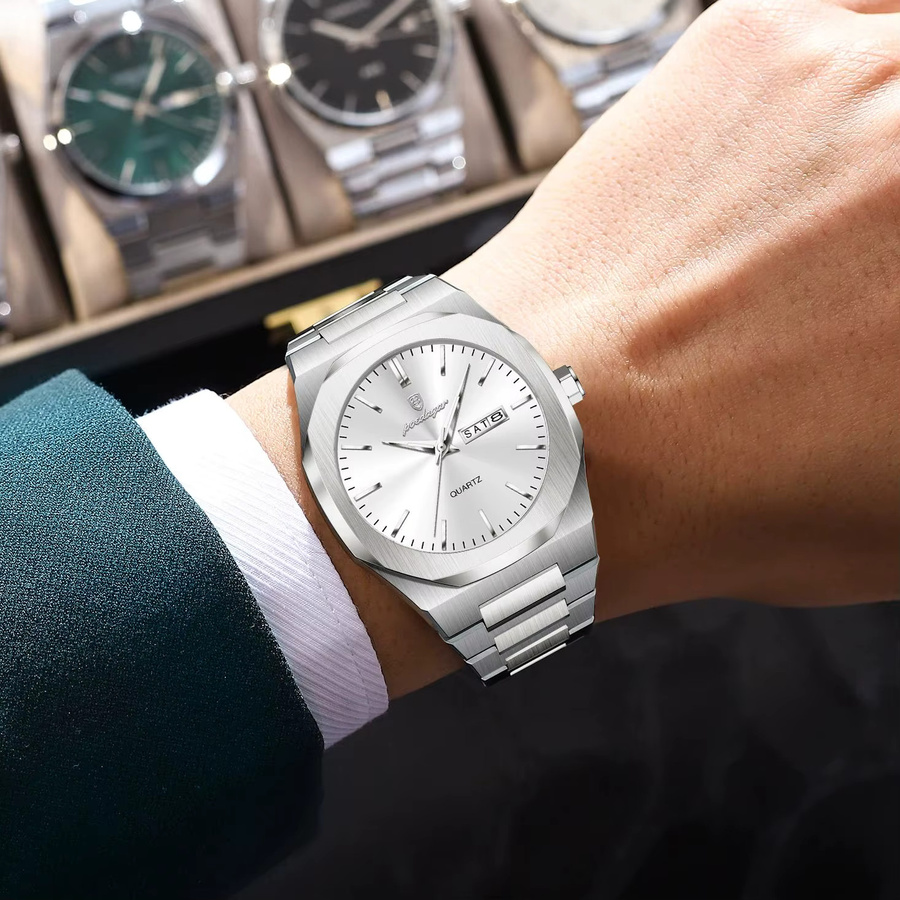 POEDAGAR Armbanduhr Quarz, Edelstahl, Silber, Herren - Bild 5