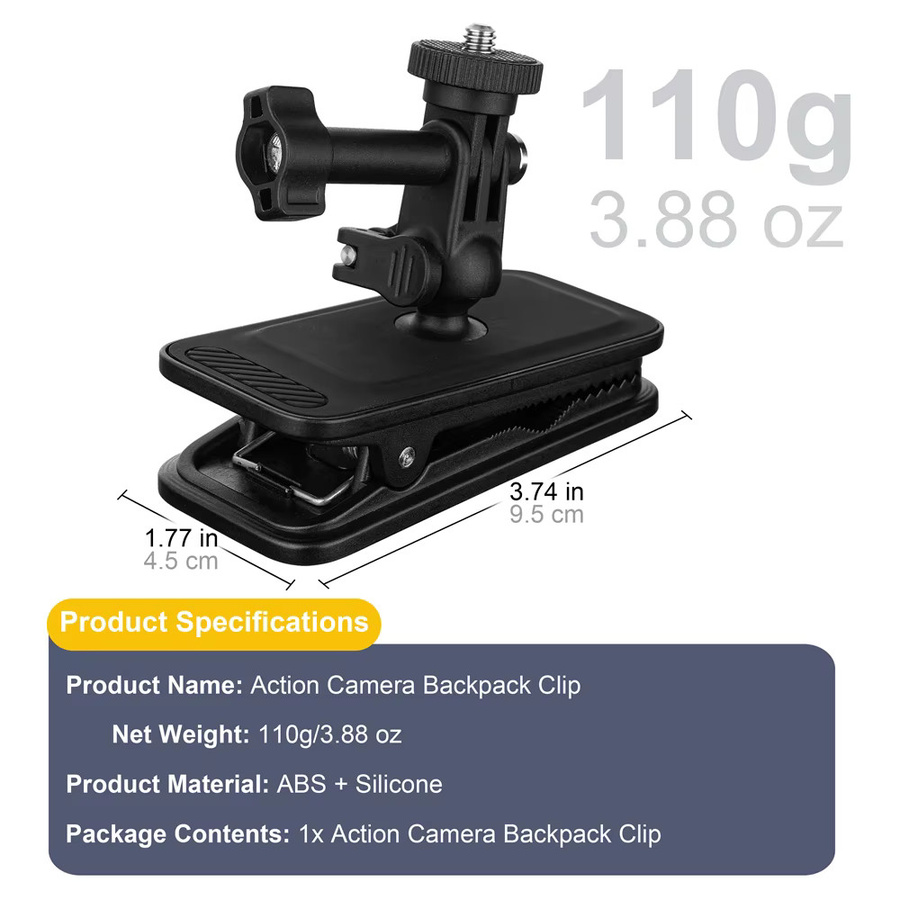 MINIFOCUS Magnetische Halterung 360 Grad drehbarer Rucksack-Clip für GoPro, Akaso, Insta360 und DJI Action Kameras, Farbe: Schwarz - Bild 5