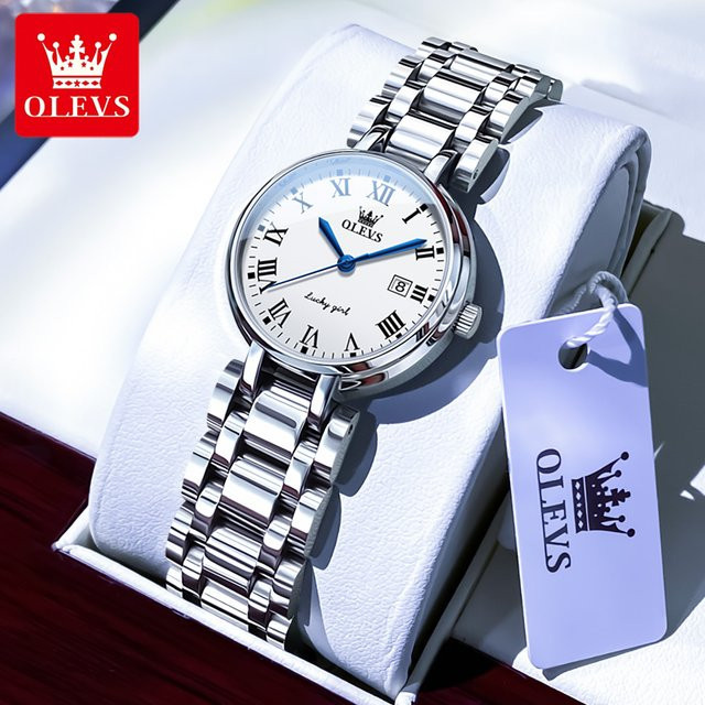 OLEVS Armbanduhr Quarz, Edelstahl, Silber, Weiß, Damen - Bild 1
