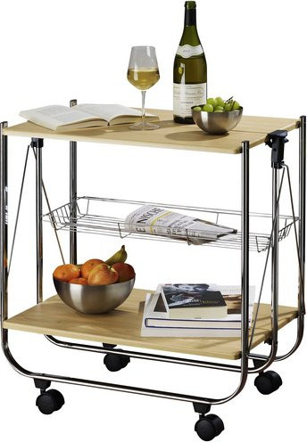 WENKO Servierwagen Deluxe aus MDF-Holzwerkstoff in Beige-Braun mit Rollen und klappbarer Platte, B/T/H: 70,0 x 68,0 x 40,6 cm - Bild 1