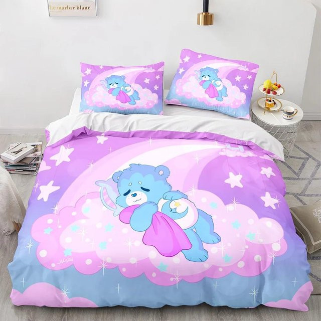 Care Bears Bettwäsche-Set mit Cartoon Anime Design, Kinderbettwäsche aus Polyester, Mehrfarbig, B/H: 90 x 200 cm - Bild 1