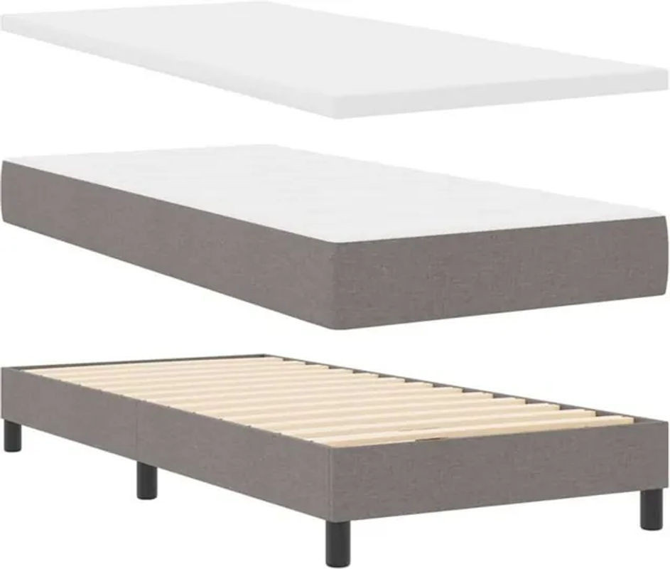 vidaXL Boxspringbett mit Matratze in Taupe meliert, Modernes Design aus Stoff und Holzwerkstoff, B/T/H: 90 x 190 cm - Bild 1