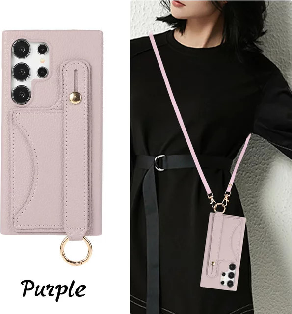 Crossbody Handyhülle mit Handschlaufe und Kartenhalter für Samsung Galaxy S24 S23 S22 Ultra Plus FE A15 A25 A35 A55 A24 A34 A54 A14 in Pink - Bild 1