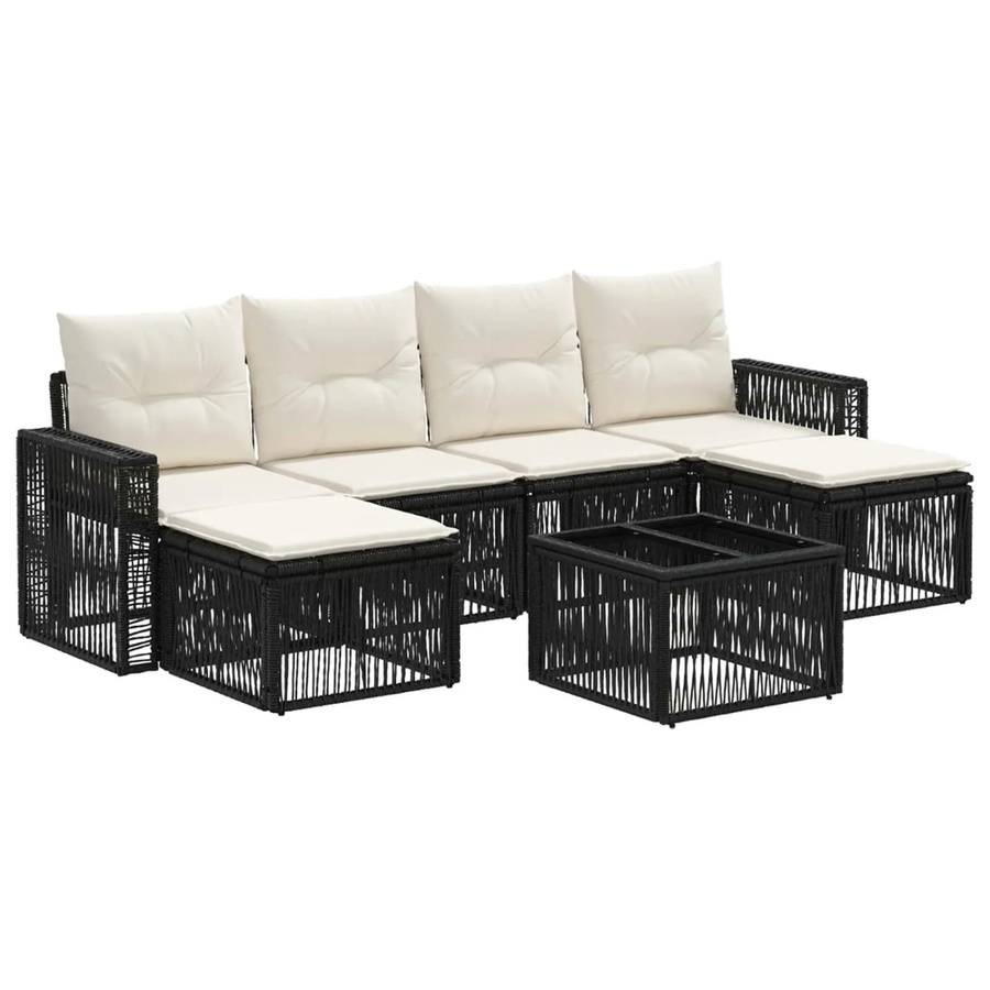 vidaXL Gartensofa-Set 7-teilig aus Poly-Rattan in Schwarz und Weiß mit L-Form, Outdoor-Sofa, Couchtisch und Ottomane mit Polsterkissen - Bild 2