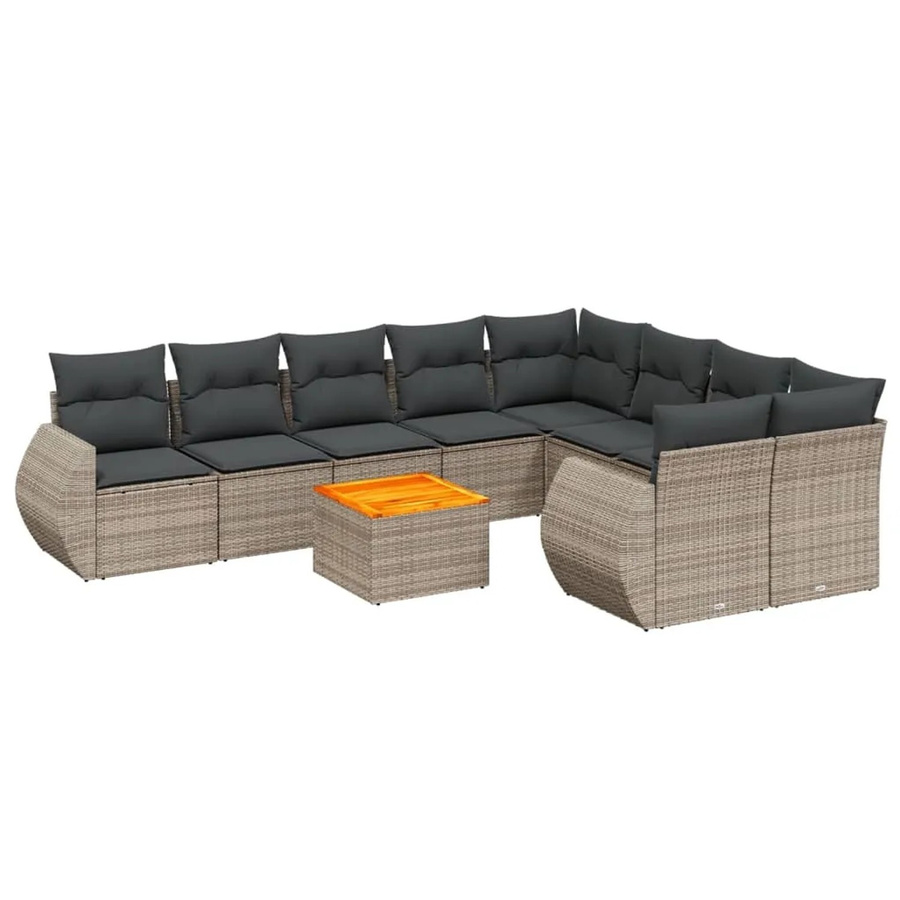 vidaXL 10-tlg. Garten-Sofagarnitur in L-Form aus grauem Poly-Rattan mit Kissen und pulverbeschichtetem Stahlgestell - Bild 2