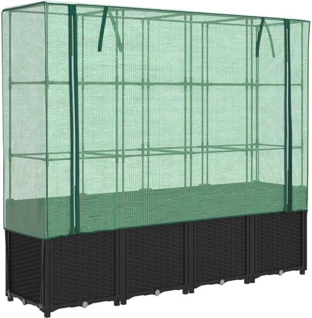 Furnicato Hochbeet mit Gewächshausabdeckung in Rattanoptik, Schwarz, B/T/H: 160 x 40 x 153 cm - Bild 1