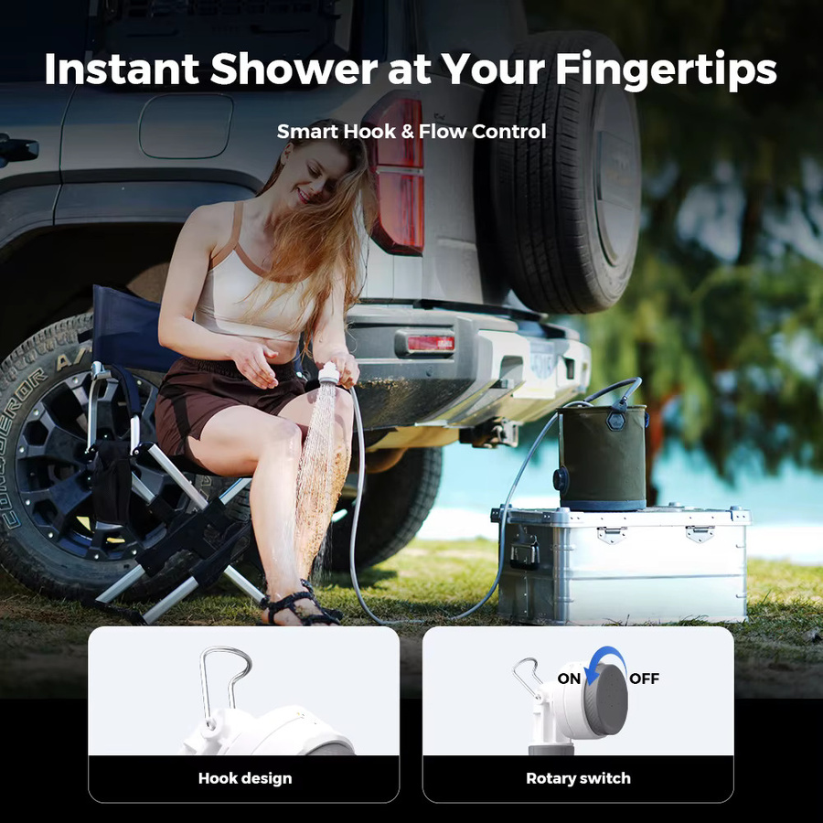 FLEXTAIL Tragbare Duschpumpe in Weiß, IPX7 wasserdichtes Pumpenkopf- und Schlauchset, wiederaufladbare Außendusche für Camping und Outdoor - Bild 4
