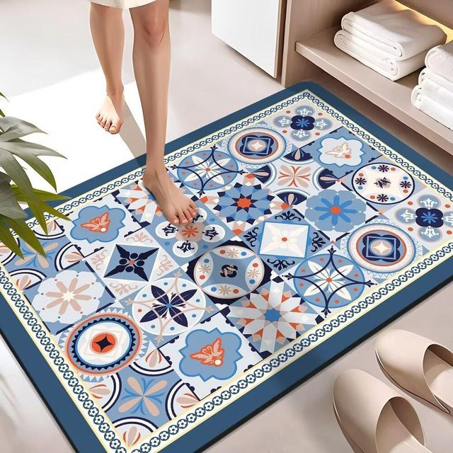 Anti-Rutsch Badezimmer-Fußmatte von Yiran Furniture in Blau und Weiß, wasserabsorbierend und schmutzbeständig, B/B: 60 x 90 cm - Bild 1
