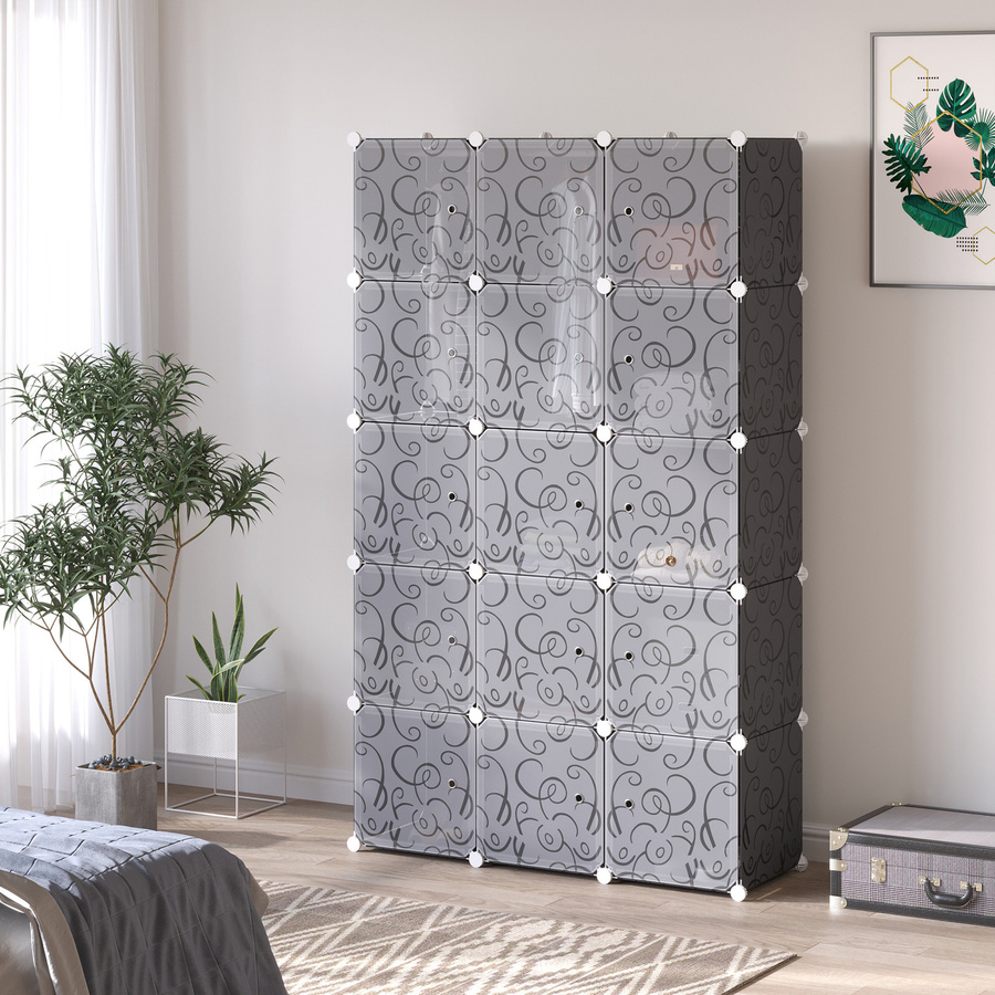 HOMCOM DIY Kleiderschrank und Regalsystem mit 11 Würfeln und Kleiderstange, Schwarz, B/T/H: 111 x 47 x 183 cm - Bild 2