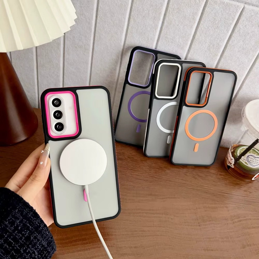 Mattierte magnetische Handyhülle für Samsung Galaxy A57 A37 A17 A07 A56 A36 A26 A16 A06 A55 A35 A25 A54 mit MagSafe Kompatibilität und Anti-Rutsch-Kantenabdeckung in Orange - Bild 3